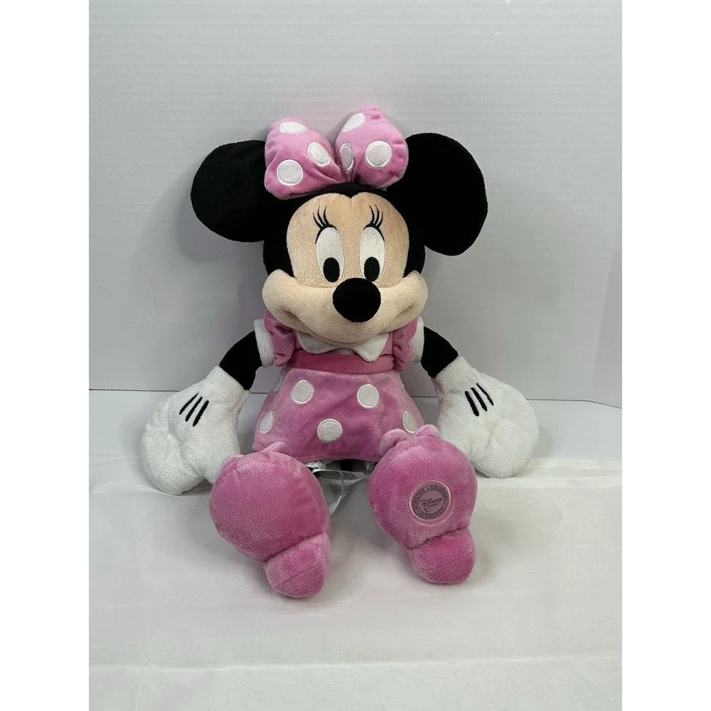 Disney Store Minnie Mouse Plush Toy Stuffed Animal Pink Polka Dot Dress Bow 16